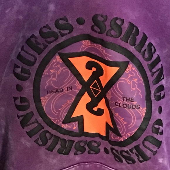 GUESS RISING Purple Medium “Head in the Clouds” Long Sleeve Pullover Hoodie - Picture 3 of 6
